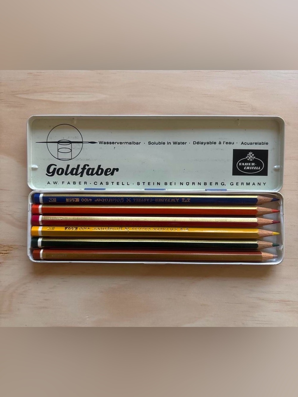 Goldfaber Water-Soluble Colored Pencil Tin - Gold, Red, Blue, Black, Brown